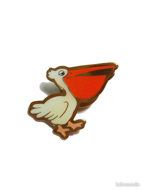 Pins Badge Pélican Oiseau Blanc Orange Email Métal doré Année 1988 - 2x3 cm Unisexe Adulte Enfant (image 2)