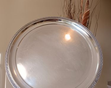Plateau De Service Rond Gombault - Métal Argenté - Vintage - Déco Table