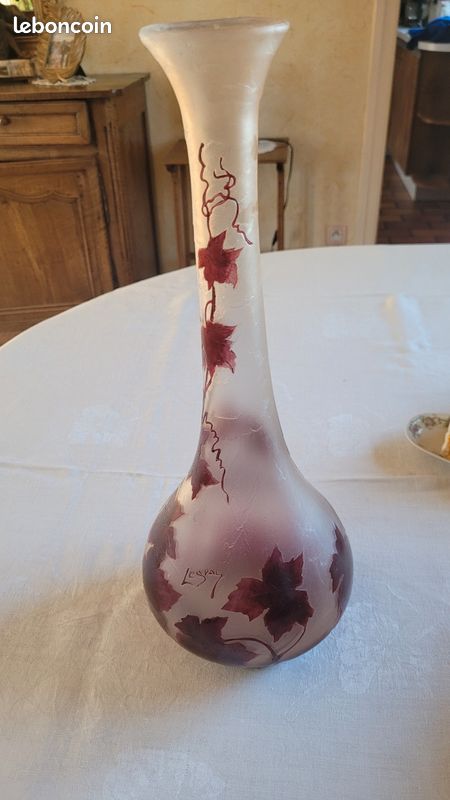 Vase Verre Peint Et Émaillé Oiseau Legras
