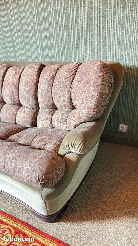 Canapé convertible 2 places + 2 fauteuils assortis – Tissu fleuri vintage (image 4)