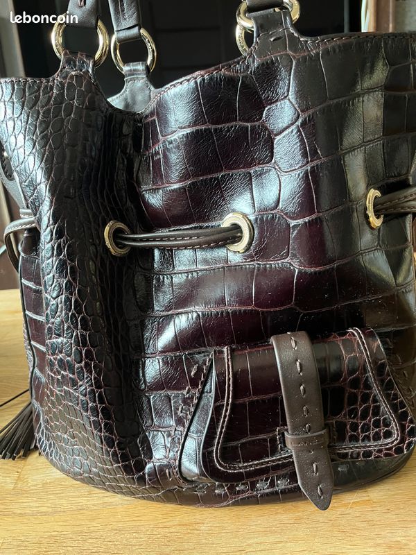 Sac seau Lancel premier flirt cuir croco chocolat M Accessoires