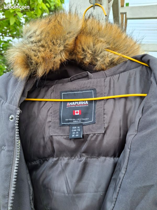 Manteau homme gris, liseré capuche fourrure XL Vêtements