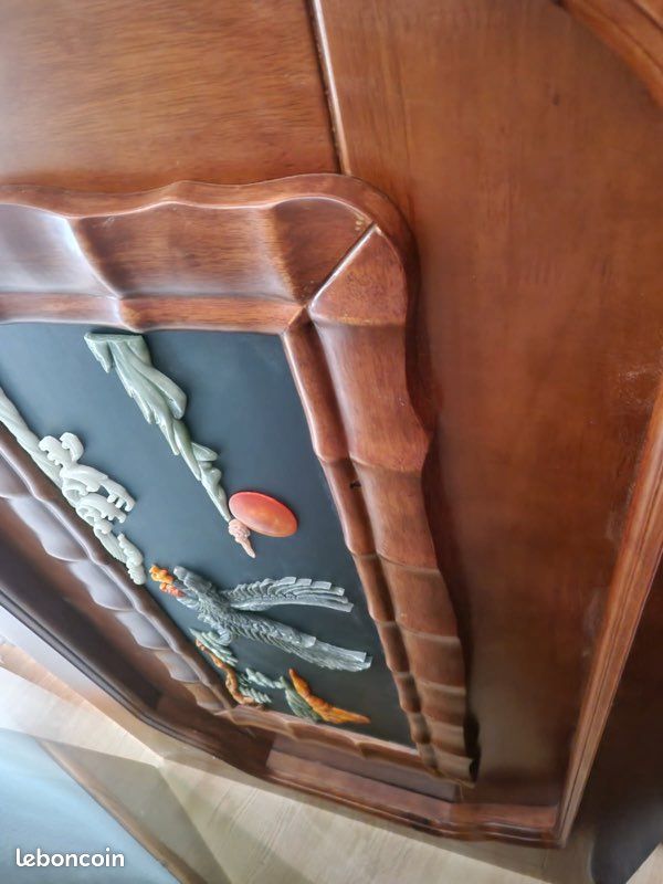 Table asiatique avec 4 chaise en bois vitrée (image 3)