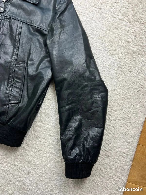 Veste Blouson cuir Redskins vintage US 90's - cuir buffle noir - XL homme (image 7)