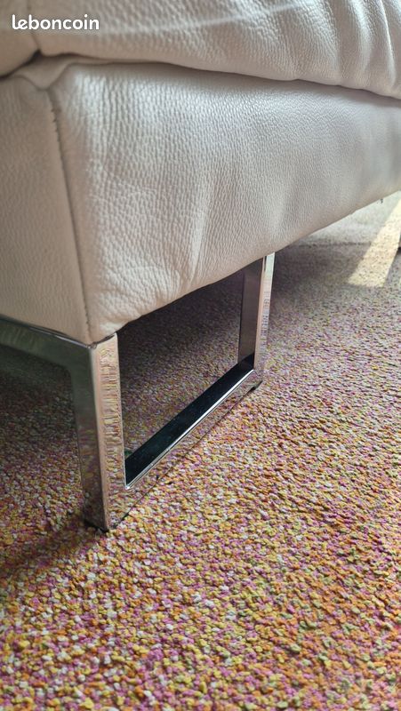 Pouf cuir Atlas blanc crème (image 2)