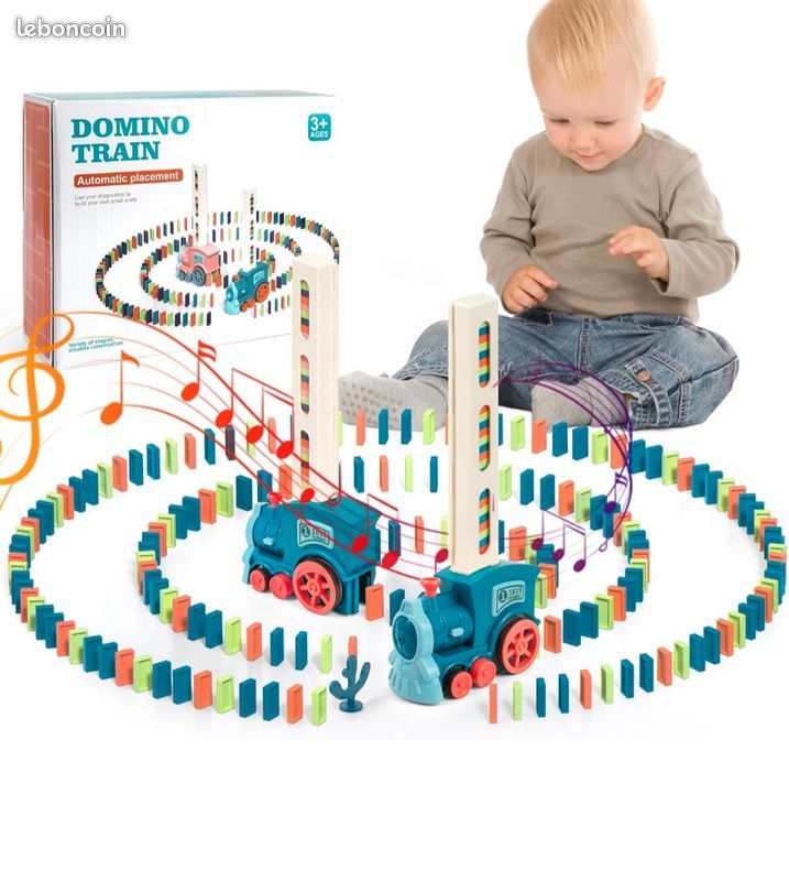 Jouet Train Domino – 60 Blocs, Pose Automatique, Lumières Et Sons, Dès 3 Ans