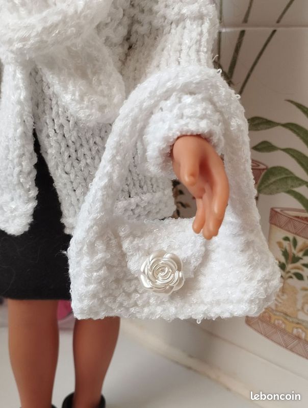 Corolle robe noire à customiser neuve et tenue blanc faite main gilet bonnet sac (image 3)
