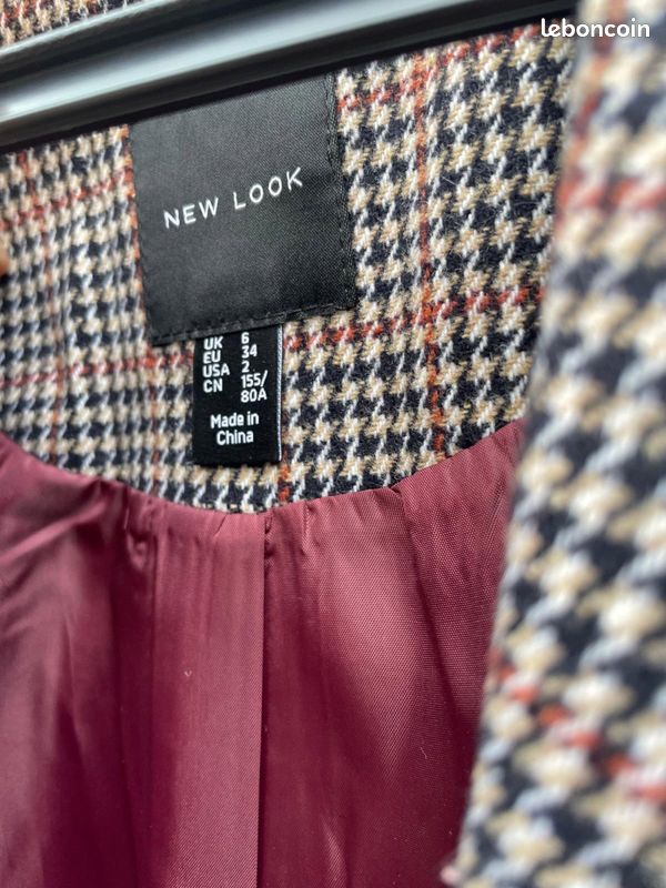 Veste longue pieds de poule beige/marron New Look XS/34 (image 4)