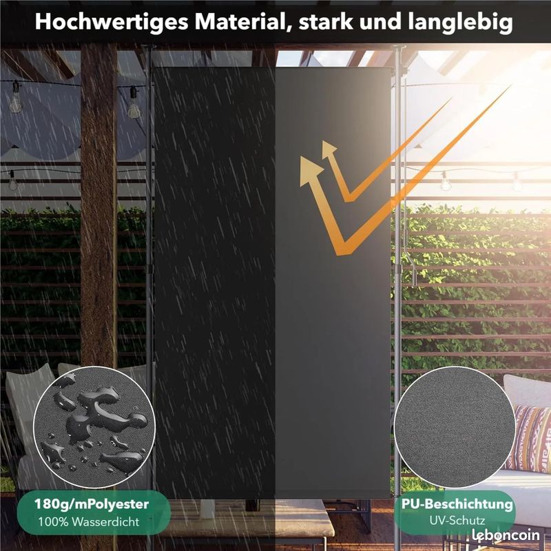 Store extérieur vertical L 200 x H 220 à 310 cm, anthracite, avec manivelle, sans perçage, occultant (image 9)