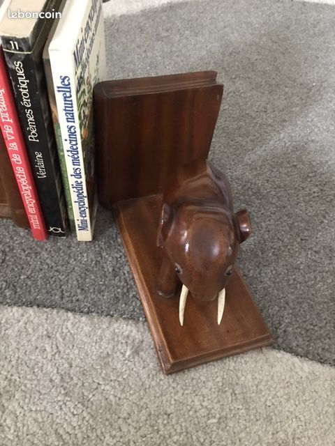 Serre livre éléphant en bois années 1960 (image 4)