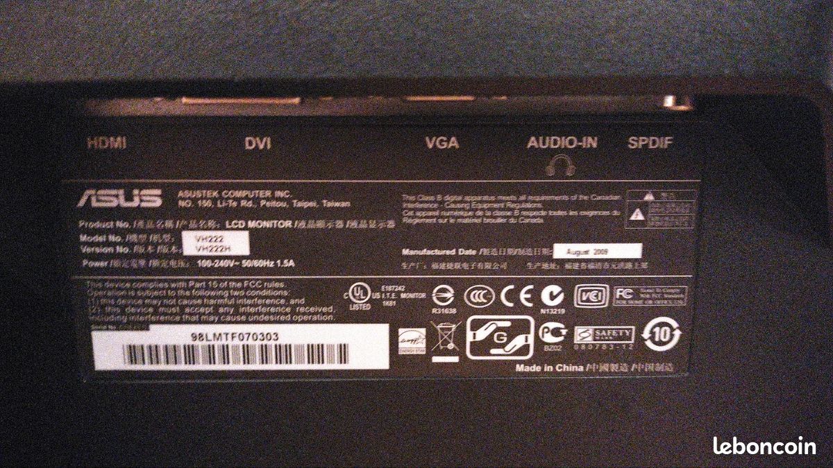 Écran 21.5" Asus Vh222 (image 3)