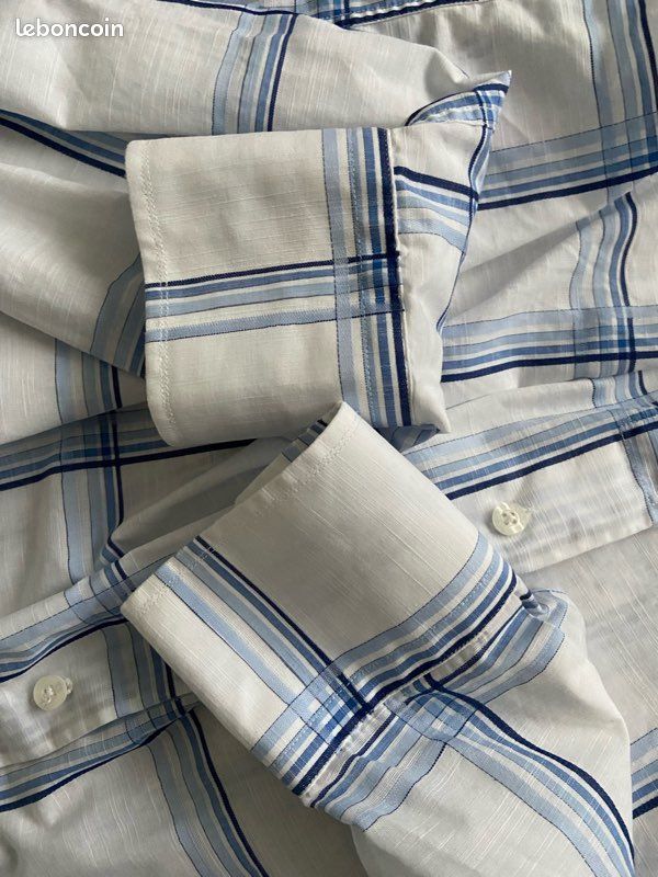 Balenciaga Vintage chemise homme coton blanche rayée bleu manches longues xl carreaux (image 10)