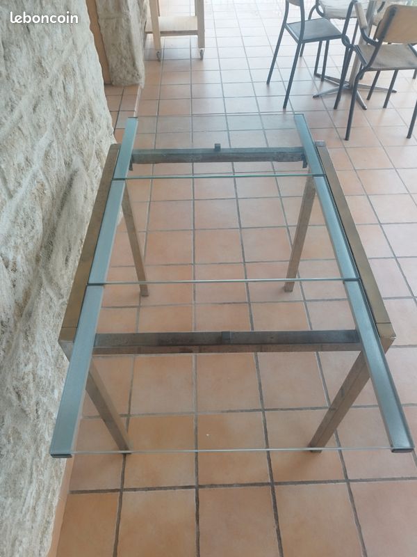 Petite Table Extensible plateau Verre et structure Métal (image 5)