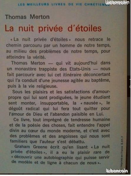 Livre de poche - La nuit privée d'étoiles - Thomas Merton- spiritualité (image 2)