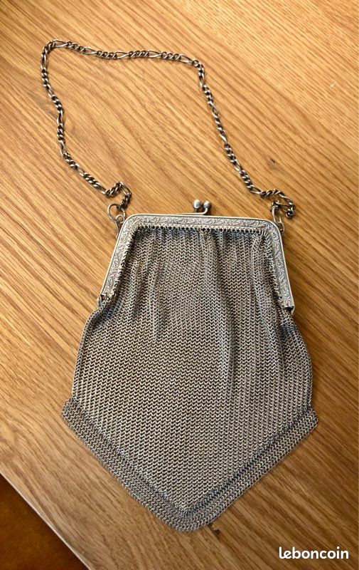 Porte-Monnaie Maille Métallique Vintage – Pochette Rétro Argentée, Acier Plaqué, Style Médiéval Élégant & Compact