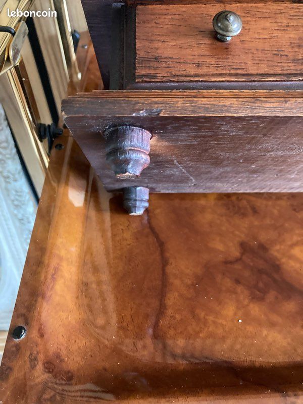Psyché vintage de table en ronce de noyer et marqueterie (image 9)