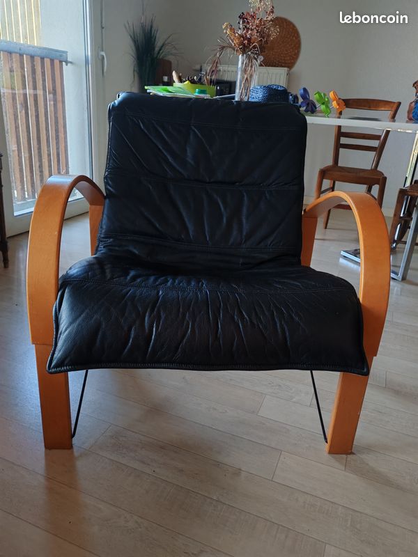 Fauteuil bois et cuir