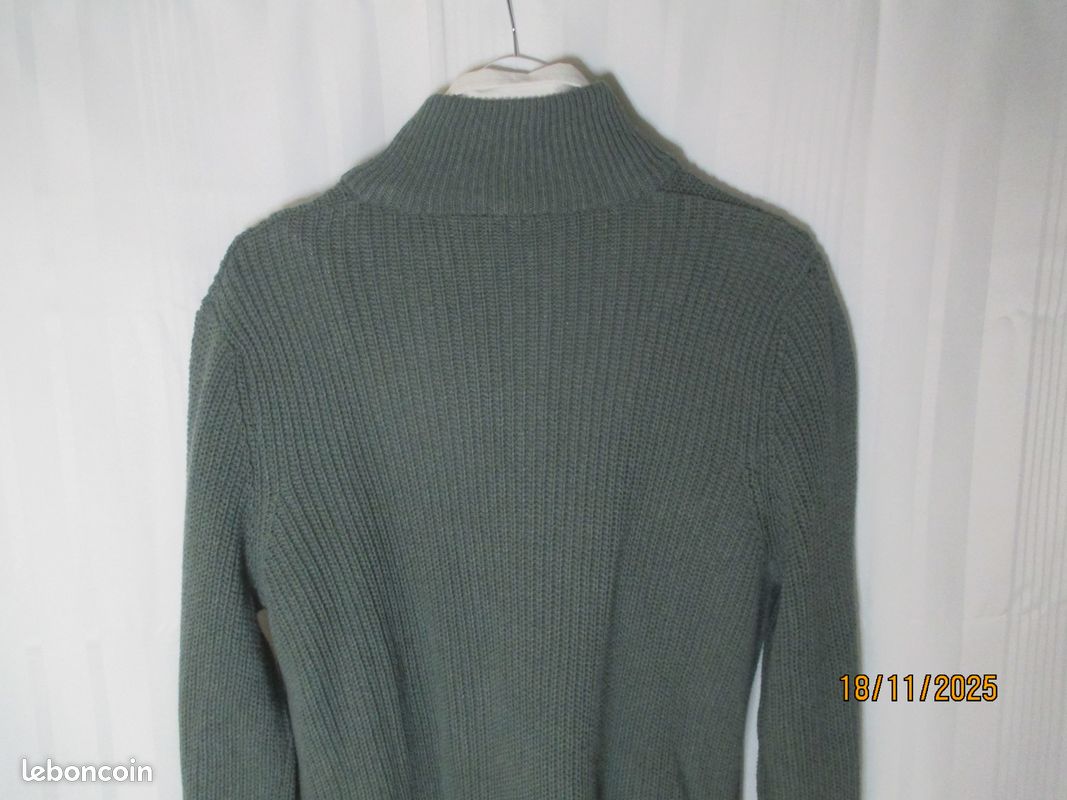 Pull Homme Col Zippé Vert Amande T.40/L neuf avec étiquette (image 5)