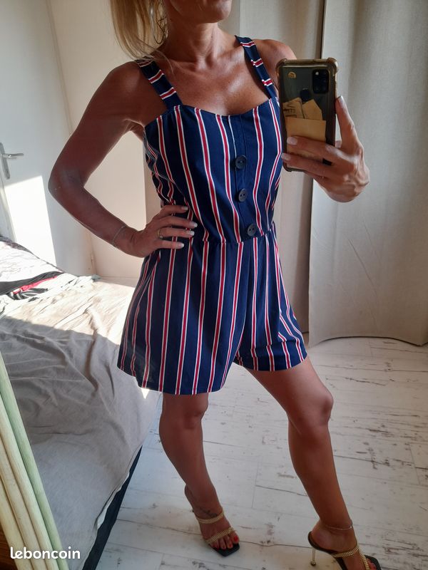 Combishort bleu rayé blanc et rouge Jennyfer Taille M kanou42 (image 5)