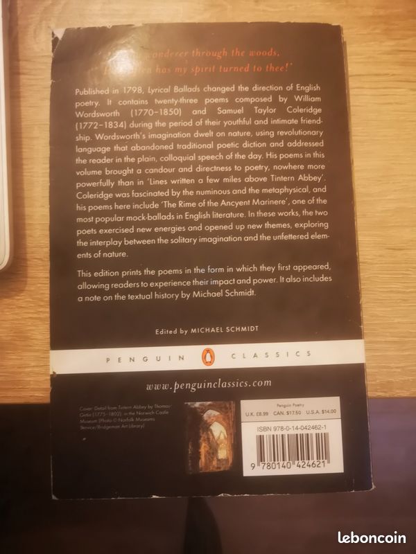 Lyrical Ballads (en anglais) William Wordsworth et Samuel Coleridge (occasion/used) (image 2)