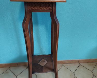 Ancienne Sellette en Bois et Marbre de Style Art Déco - Vintage French