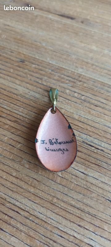 Ancien Pendentif Plaque En Or Avec émaux De Limoges, Signé M. Bétourné - Occasion