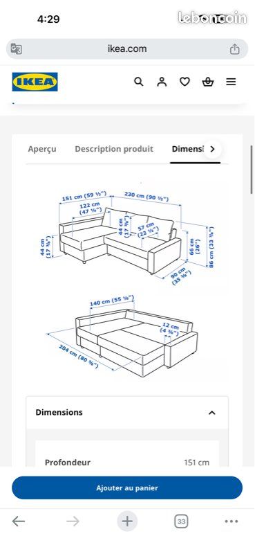 Canapé d’angle IKEA gris – avec méridienne (image 2)