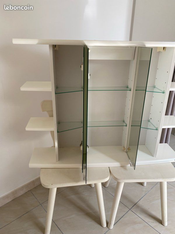 Armoire de Toilette / Meuble de Rangement Haut Salle de Bain Mural Suspendu avec 3 Portes Miroir + Éclairage - Très Bon État (image 12)