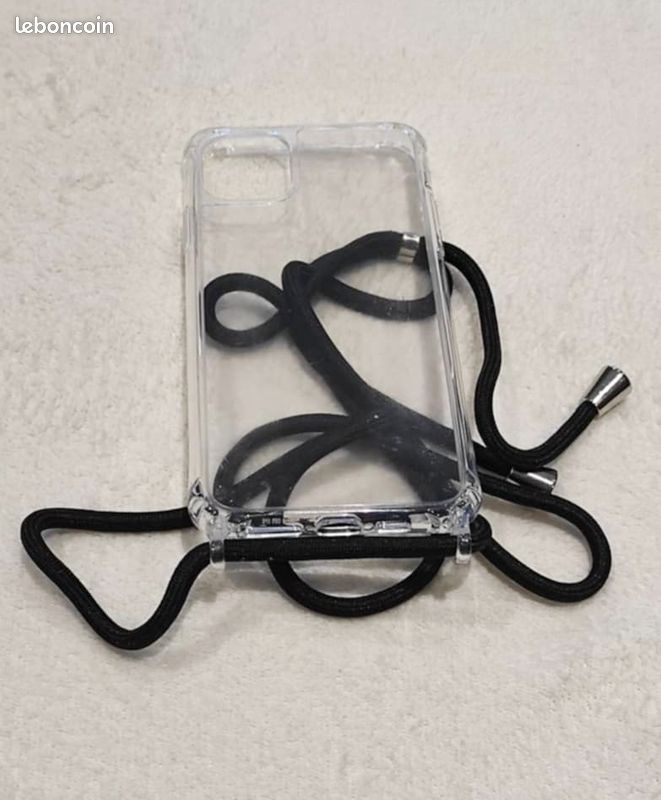 Coque Iphone 11 Pro Max transparente avec cordon noir (image 1)