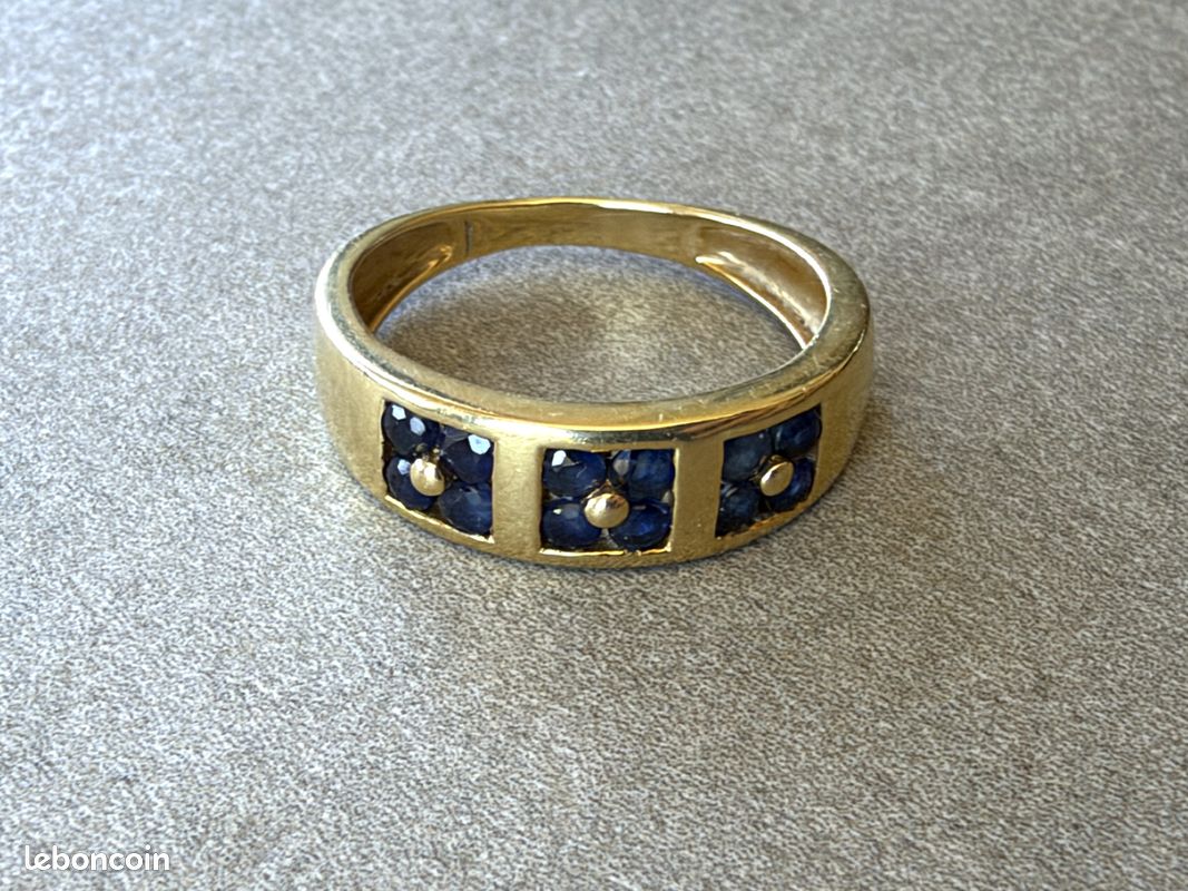 Belle bague en or massif 18 carats et saphirs bleus - taille 51 (image 1)