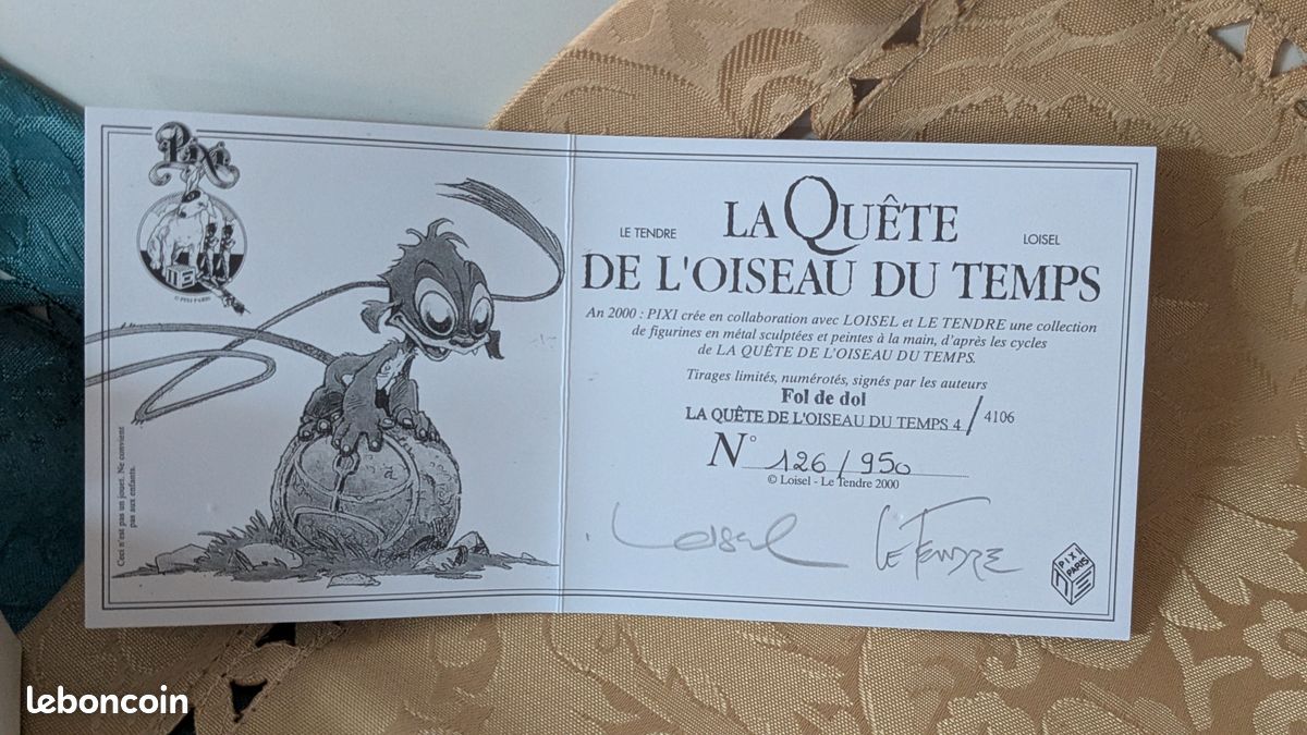 Figurine Pixi Fol De Dol – La Quête De L'Oiseau Du Temps – Loisel 2002 – Plomb – Signée Avec Certif