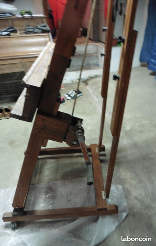 Chevalet Ancien à Crémaillère En Bois - Occasion - Fait Main - Pour Atelier D'artiste