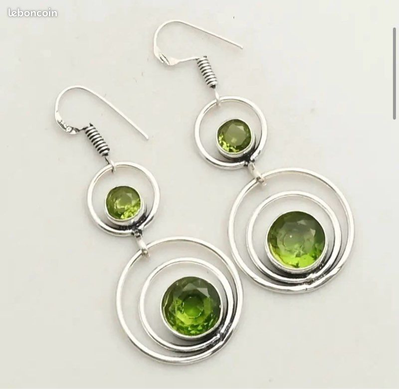 Boucles D'oreilles Péridot Naturel Ovale 23x14x8mm - Argent Massif 925, Fait En France