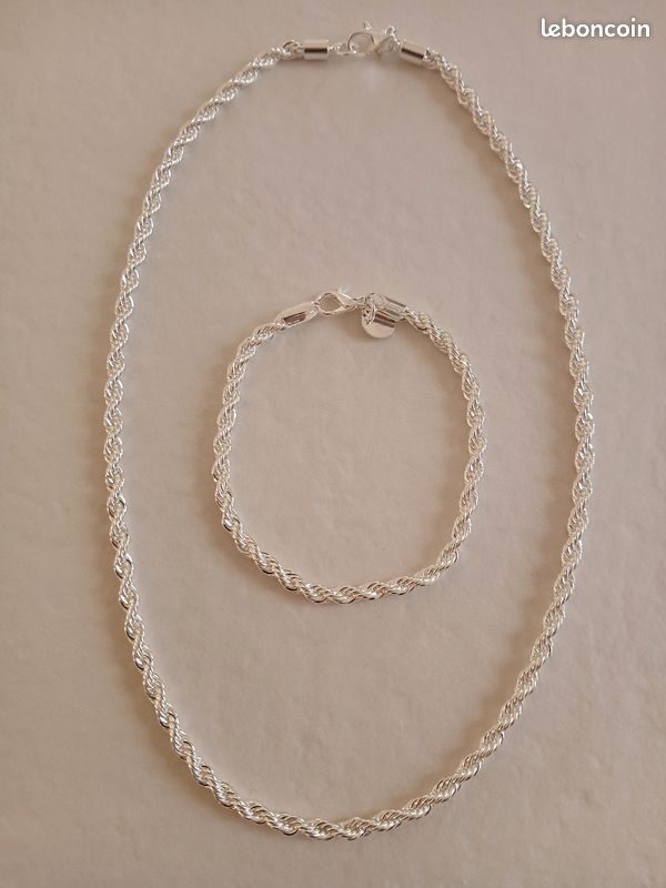 Chaîne Torsadée Style Corde En Argent Plaqué - Taille Homme/femme, Neuve Avec Emballage