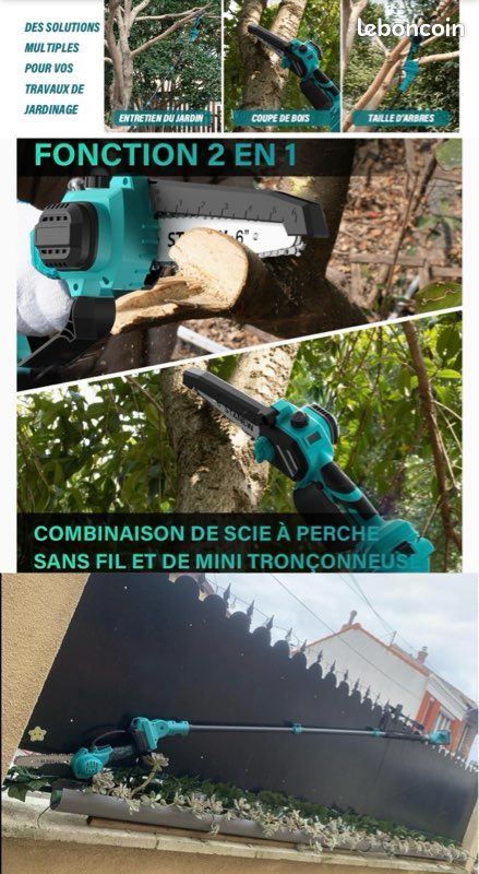 Tronçonneuse Télescopique STANEW 2-en-1 - 6 Pouces - 2x4000mAh - Perche 4,55m - Angle Réglable 0-120°