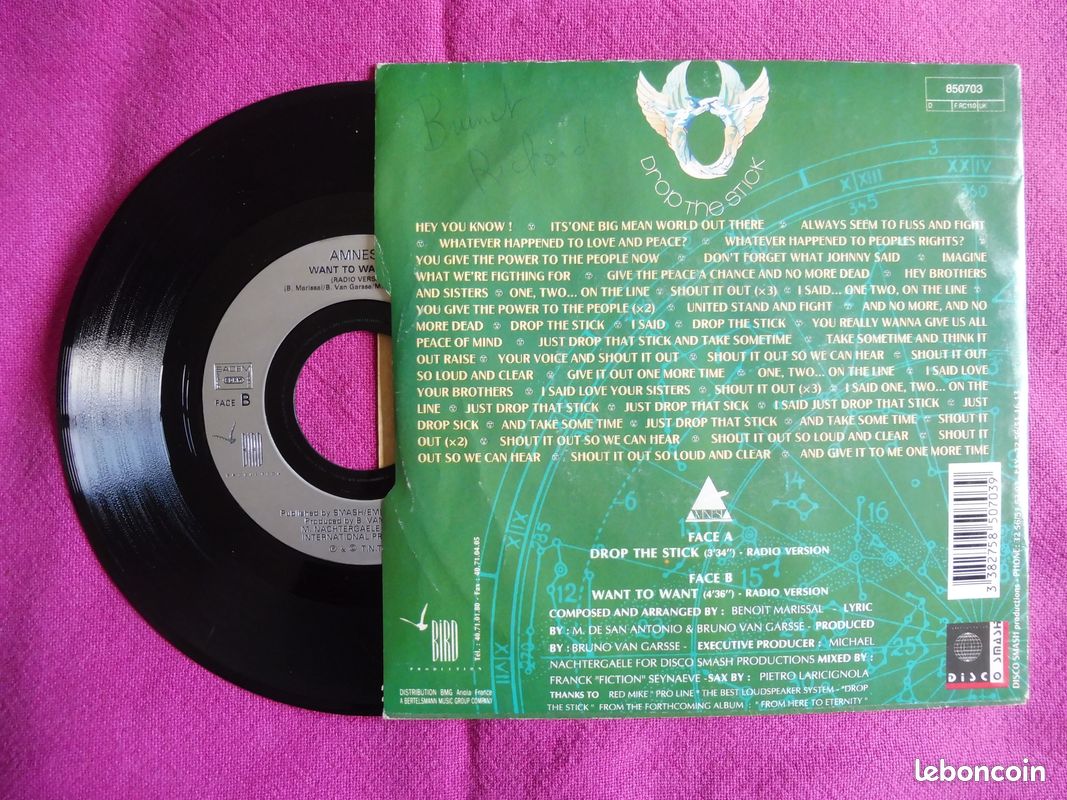 Amnésia ♪ disque vinyle 45t "Drop the stick" (image 2)