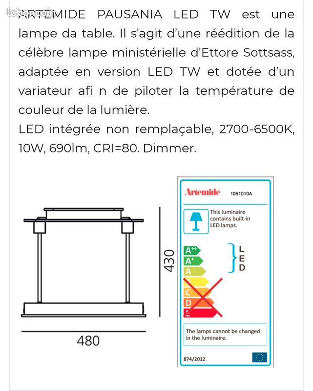 Lampe à poser Artemide Pausania (image 4)