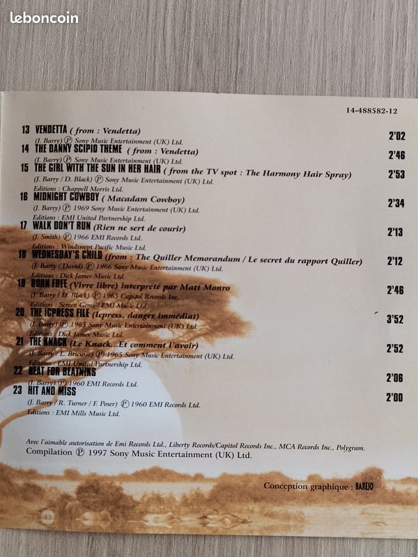 CD les plus belles musiques de John Barry (image 7)