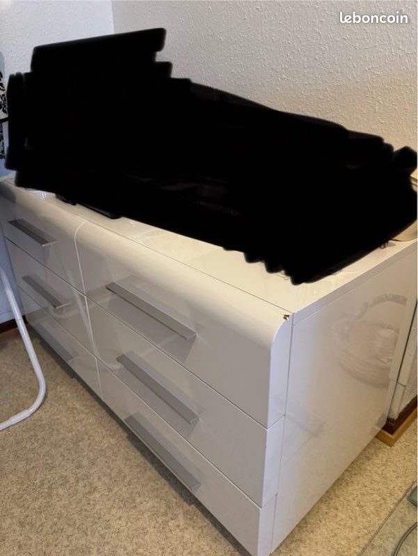 Commode double 6 tiroirs – Blanc laqué (image 1)