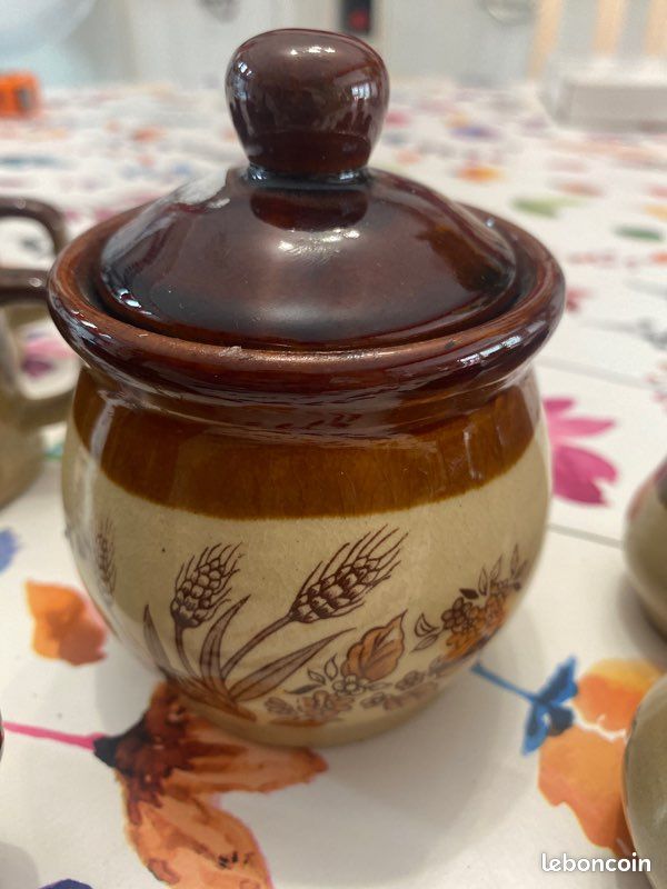 Service à café vintage en grès – 14 tasses + sucrier – Années 70/80 (image 2)