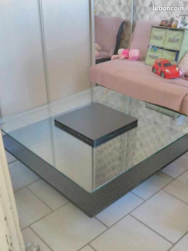 Table basse Arkana 2 niveau design de luxe en bois et verre trempé sécurity (image 1)