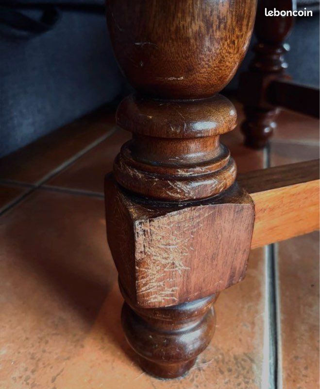 Table basse péruvienne artisanale en cuir gravé et bois exotique - Vintage années 70 (image 3)