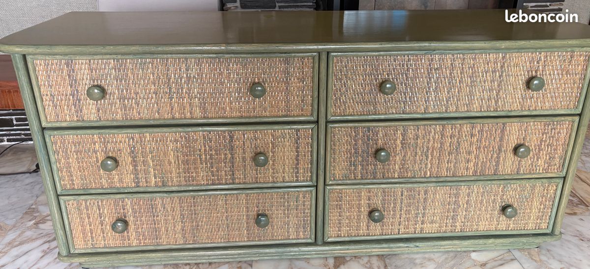 Commode en rotin 6 tiroirs vintage (image 1)