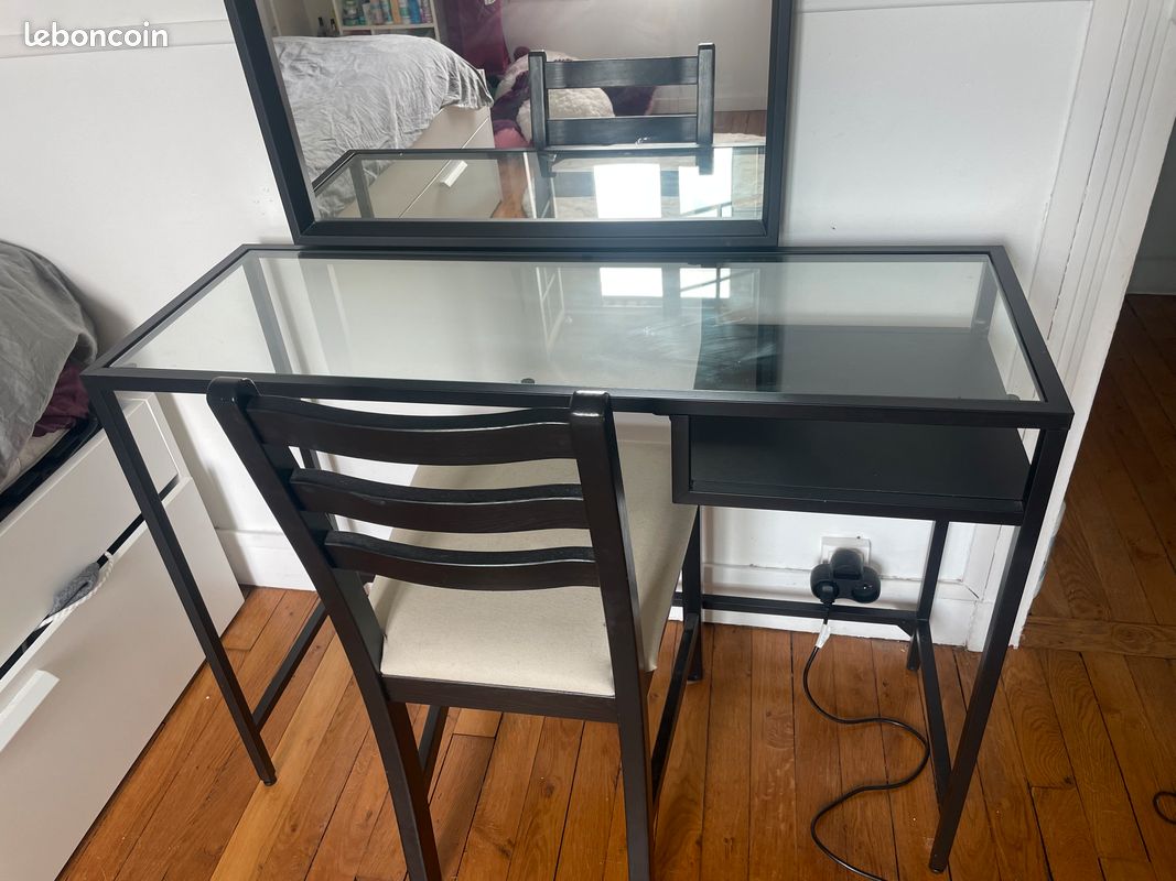 VITTSJÖ Laptop Table, black-brown/glass100x36 cm