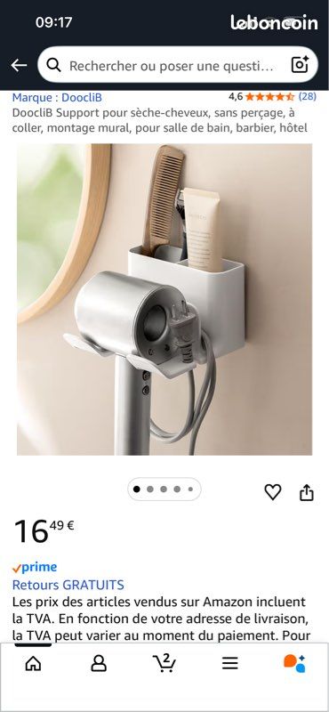 Support pour sèche cheveux - Électroménager