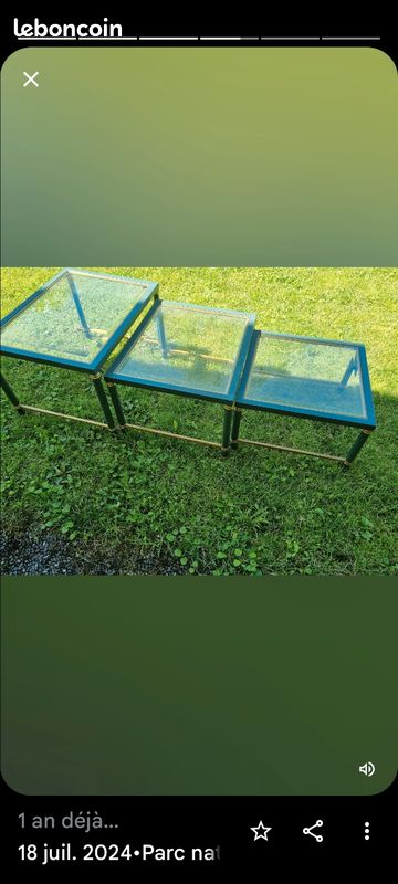 Vends 3 tables gigognes en verre couleur verte (image 1)