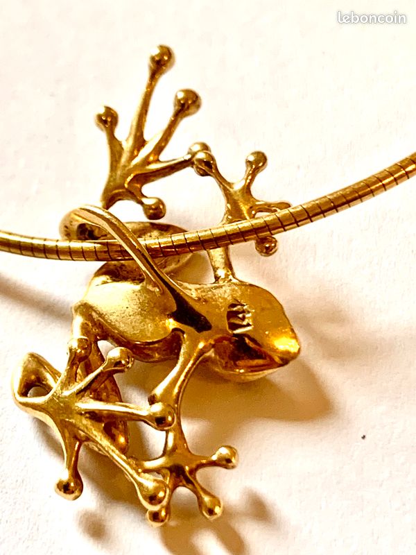 Collier Vintage Grenouille Précolombien Plaqué Or 22k