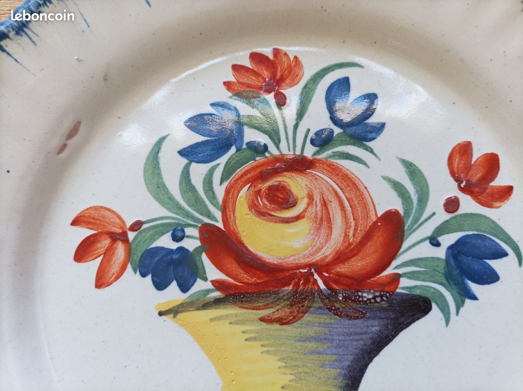 Assiette ancienne peinte main décors fleur 2 (image 2)