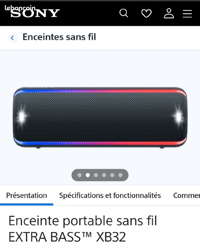Enceinte Bluetooth Sony SRS-XB32 - Extra Bass, étanche IP67, Lumières LED, Autonomie 24h - Noir
