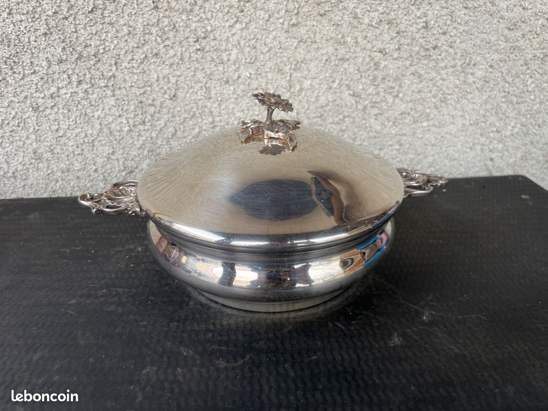 Légumier En Métal Argenté Octogone - Marque Fleuron France, Vintage